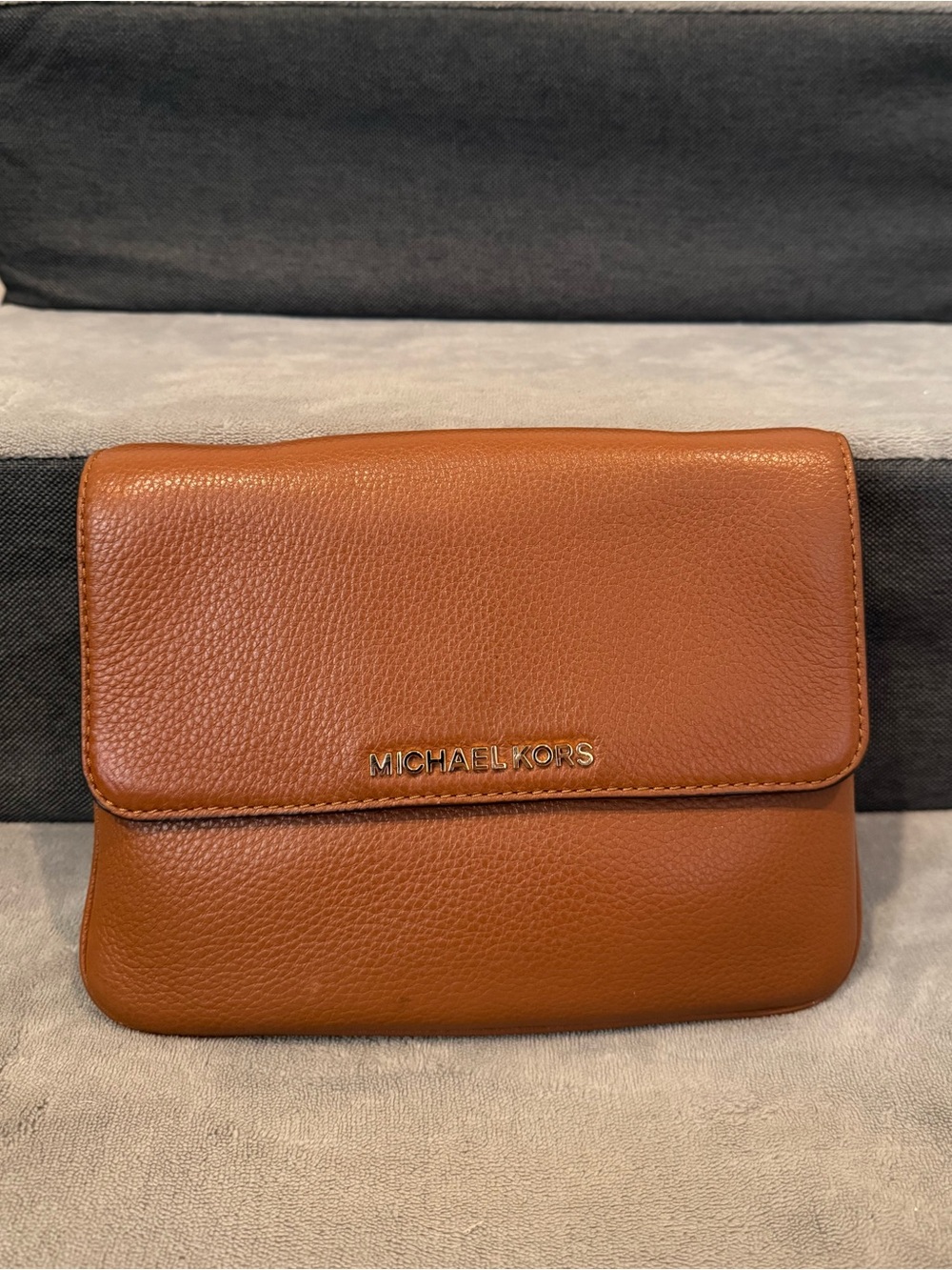 Michael Kors Camel Leather Flap Crossbody Bag (with Back Pocket!)
